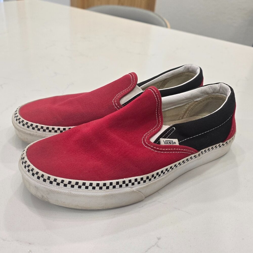 Vans Classic Slip-On Checkerboard Skate Shoes - red and black colorway